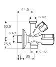 03 569 06 99 SCHELL Kombi-Eckventil COMFORT Mit COMFORT-Griff und Fettkammeroberteil Geräteanschlussventil mit Rückflussverhinderer (RV, DIN EN 1717: EB) Langer Schubschaft und Schubrosette Ø