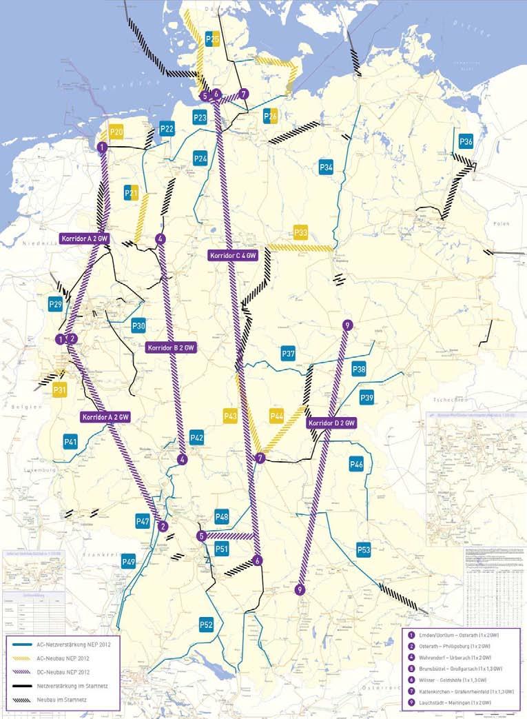 (LEIT-)SZENARIO B 2022 Optimierung in bestehenden Trassen AC-Neubau in Bestandstrassen: 2.800 km AC-Verstärkungen und AC-Stromkreisauflagen auf Bestandstrassen: DC-Stromkreisauflage: 1.