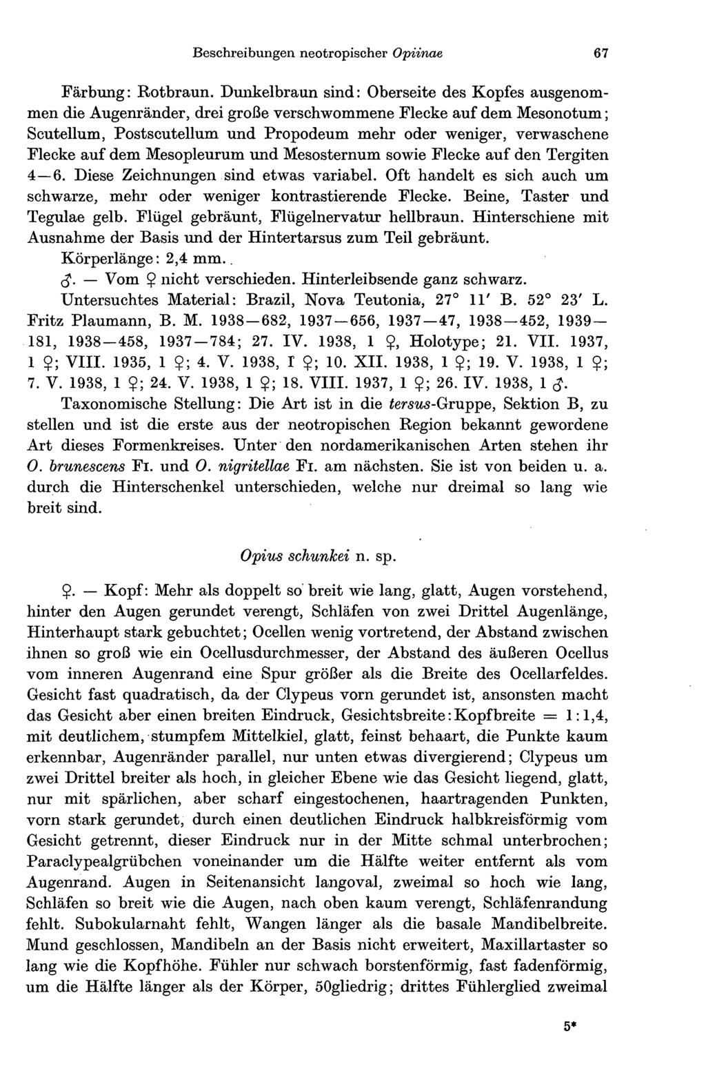 Beschreibungen neotropischer Opiinae 67 Färbung: Rotbraun.