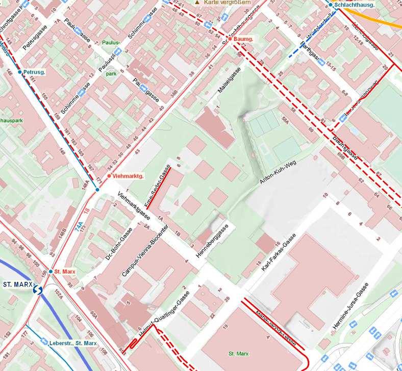 11. Anton-Kuh-Weg / 18.04.2011 Im Bereich des Anton-Kuh-Weges (violett dargestellt) soll zukünftig ein Lückenschluss der Radverbindung parallel zur Schlachthausgasse erfolgen.