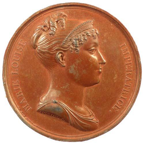Zeitz 2003, S. 244, Nr. 137, Bronze D 2,24 cm Kaiserin Marie Louise 1813 Revers Guy Antoine Brenet Kronschatz durch den Buchhalter der Münze und der Medaillen übergeben worden sind.