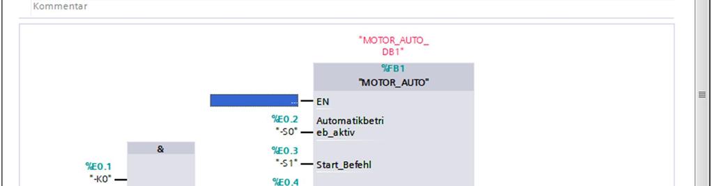 fi In Netzwerk 1 des Organisationsbausteins Main[OB1) erscheint der Instanzdatenbaustein MOTOR_AUTO_DB1