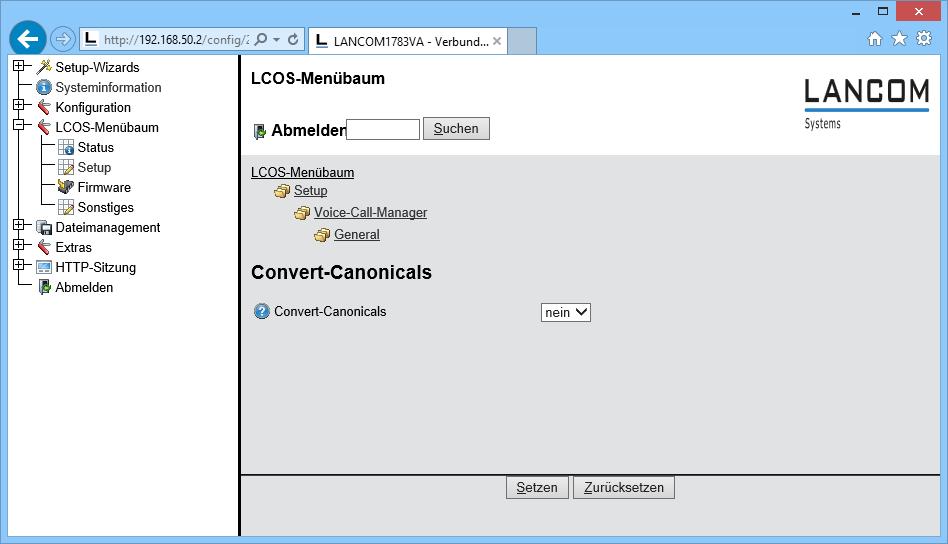 Voice-Call-Manager -> General der Parameter Convert-Canonicals auf nein