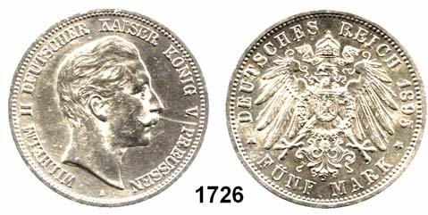 Preußen Wilhelm II. 1888 1918 1726 104 5 Mark 1895...vz+, kl. Rdf. 180,- 1727 104 5 Mark 1898...ss 36,- 1728 104 5 Mark 1901.