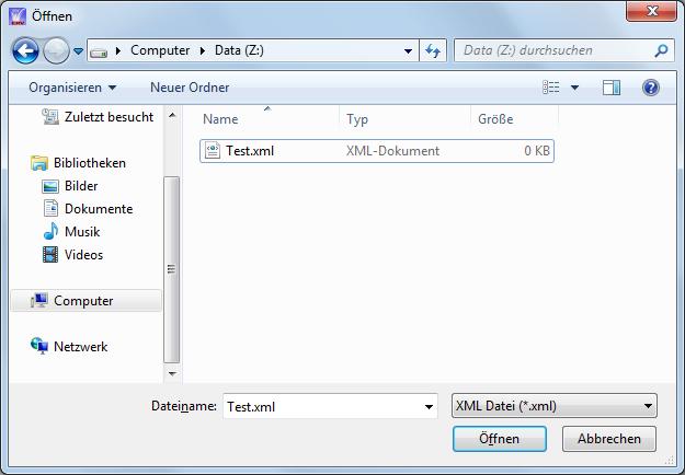 Sie können beim Dateityp festlegen, ob Sie PDF-Dateien oder XML-Dateien in den Antrag übernehmen wollen.