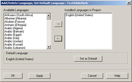 Markieren Sie die Textbibliothek und öffnen Sie über Options > Language for Display Devices das Auswahlfenster für die verfügbaren Sprachversionen. 2.