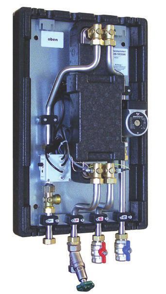 Warmwassereinstellung - Volumenstromsensor im Kaltwassereingang - Temperaturfühler Kaltwasser, Warmwasser und Heizungsvorlauf - Zirkulation mit Grundfos Umwälzpumpe UPS 15-30B, Rückschlagventil und