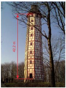 b) Nach weiteren Recherchen findet Philipp, dass in einer Höhe von 42,2 m die Seitenlänge des Achtecks 2,9 m beträgt. Die Seitenflächen des Turms sind gleichschenklige Trapeze.