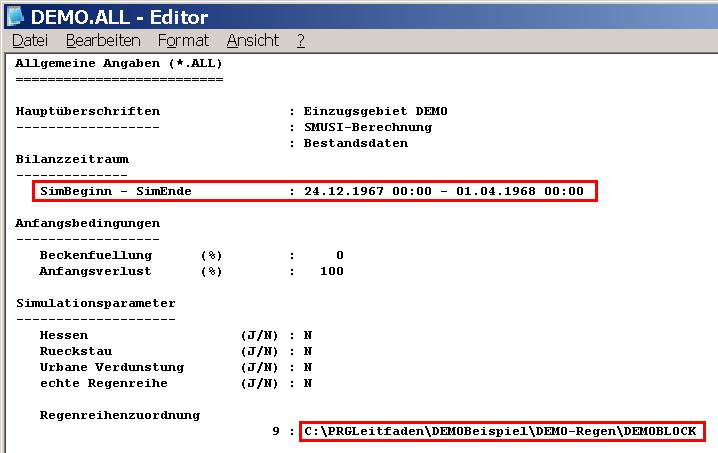 90 Anleitung zum Werkzeugpaket (Stand: 10/2013) Der Simulationszeitraum wird in der SMUSI-Datei DEMO.