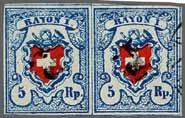 158 Schweiz: RAYON 209. Corinphila Auktion 17. - 18. Juni 2016 Rayon I hellblau ohne Einfassung (1851): Stein B1 6549 6550 6549 6550 Type 9 l/o, farbfr.