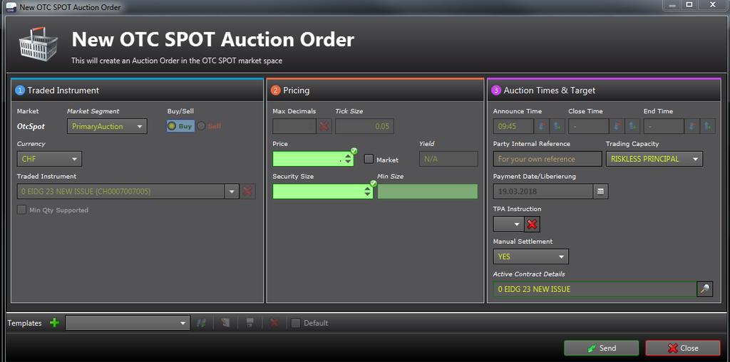 Die vom Teilnehmer erfassten Auction Orders werden in der Auction Overview View unter Own Orders angezeigt.