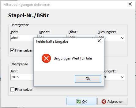 Voreingestellt ist das aktuelle Jahr mit den minimal bzw. maximal möglichen Werten innerhalb desselben.