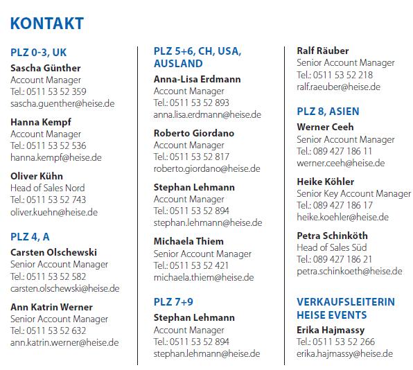 KONTAKT Heise Medien Sales & Solutions Heise Medien GmbH & Co.