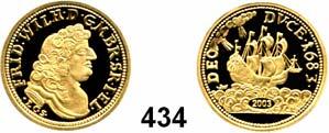 45 Nachprägungen von historischen Münzen 434 Preußen, Goldnachprägung Guinea-Dukat 1683 (2003). 20 mm. 3,5 Gramm.