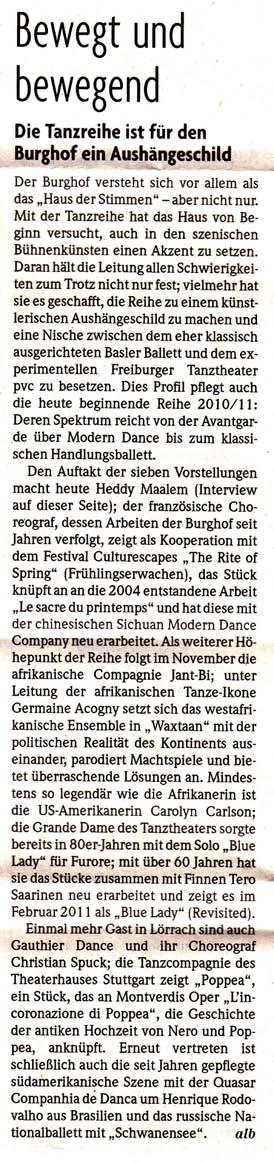 Titel: Badische Zeitung Ausgabe: 12.10.2010 Seite: 10 Zeitraum: 12.