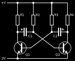 Selbstschwingender Frequenzgenerator, genannt astabiler Multivibrator Siehe: https://de.wikipedia.