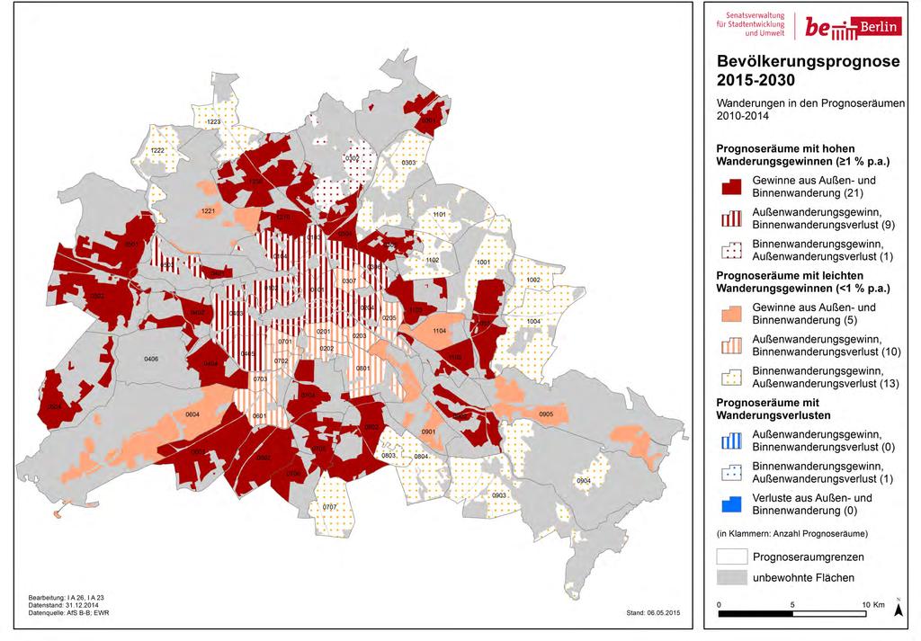 Wanderungen in den Prognoseräumen 2010-2014; Quelle SenStadtUm 12.