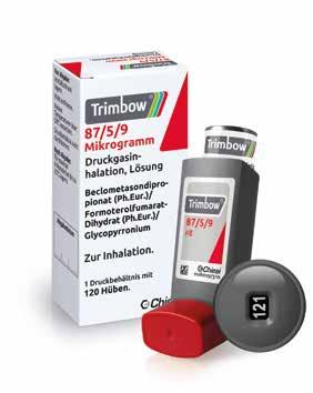 PRODUKTE 14 ATEMWEGE Trimbow BEI COPD * 9 μg Glycopyrronium + 5 μg Formoterol + 87 μg Beclometason** Bezeichnung Trimbow 87 μg / 5 μg / 9 μg, 1 Inhalator Trimbow 87 μg / 5 μg / 9 μg, 1 Inhalator