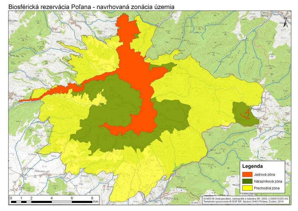 1 Súčasná zonácia BR Poľana Nová navrhovaná zonácia BR Z hľadiska zlepšenia plnenia troch funkcií biosférickej rezervácie, predovšetkým rozvojovej a