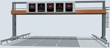 Die Sprache der intelligenten Straße Über dynamische Informationstafeln auf Überkopfbrücken oder Wechselverkehrszeichen werden die Verkehrsteilnehmer während der Fahrt in Echtzeit über Ereignisse im