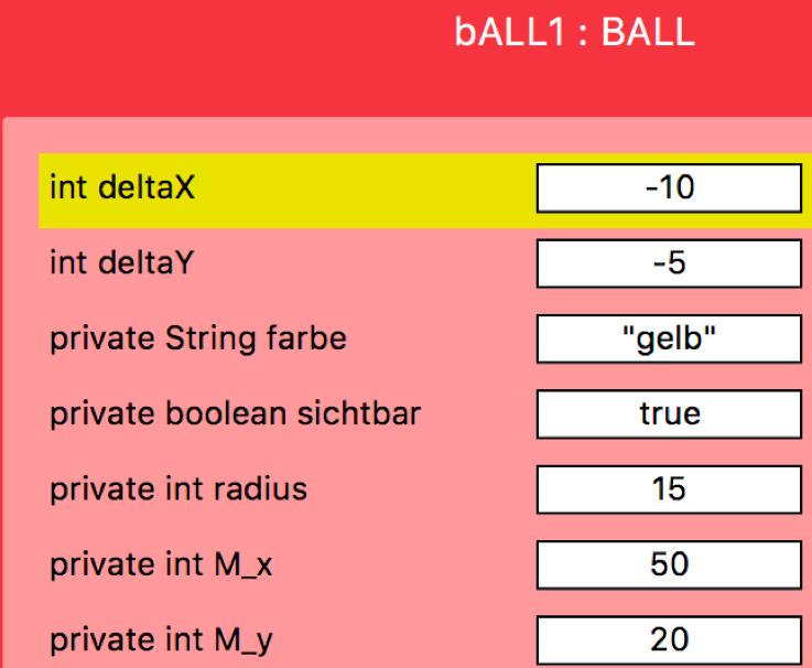 Übung 6 Animierter Ball 1 Öffne das Projekt Ball_Animation_1. Die Klasse BALL erbt von KREIS, der Konstruktor erzeugt ein Objekt gemäß der abgebildeten Objektkarte.