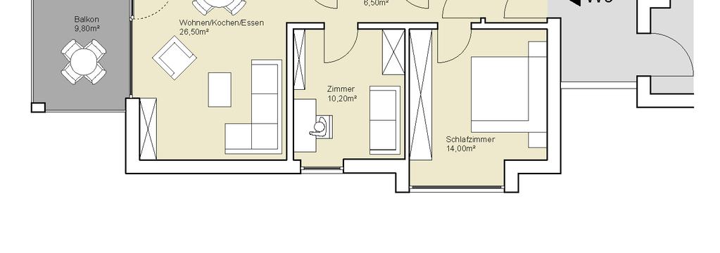 Obergeschoss W 9 3 ZKB,, Balkon Eingang/Garderobe Flur 5,10m² 6,50m² 6,00m²