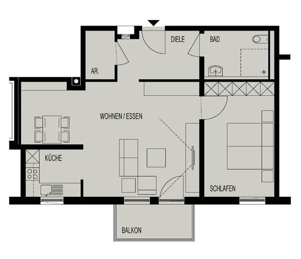 17 Wohnungstyp F DIELE 7,18 m² WOHNEN/ ESSEN 32,01 m² KÜCHE 4,92 m² BALKON (1/2) 2,77 m² BAD 5,53 m² SCHLAFEN