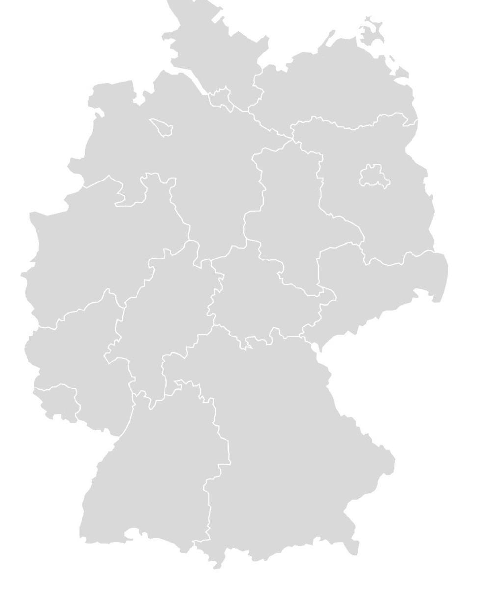 Zusagen nach Bundesländern Saarland Nordrhein- Westfalen 16,1% 0,6% 10,6% Bremen 1,2% 2,5% Niedersachsen Hessen Thüringen 5,6% 6,8% 3,7% Baden- Württemberg Bayern Rheinland- Pfalz Mecklenburg-