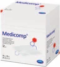 Medicomp, steril, eingesiegelt zu 2 Stück, 4fach Medicomp, unsteril, 4fach Zur allgemeinen Wundversorgung; als Tupfer und als Kompressen bei kleineren operativen Eingriffen.