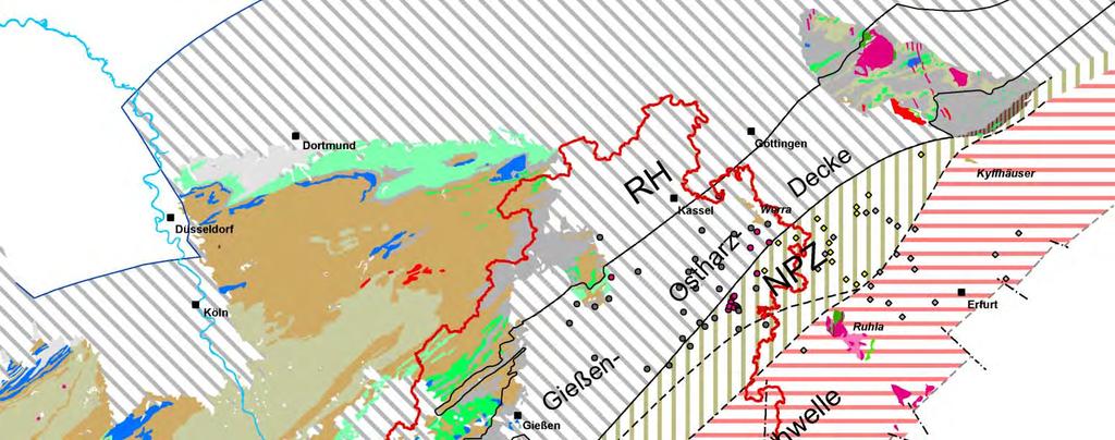 Grundgebirge in Hessen: Variszische Zonengliederung Geologie nach Voges et