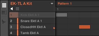 Pattern-Editor auf die Nummer links vom Sound-Slot. Den ersten Kick-Drum-Sound solo schalten.