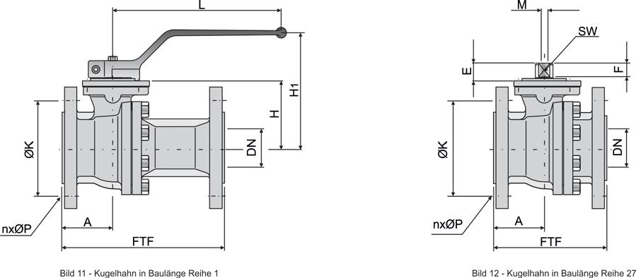 Maße und Gewichte: DN 15 20 25 32 40 50 65 80 100 PN 40 16 40 40 16 40 FTF Reihe 1 130 150 160 180 200 230 290 310 350 Reihe 27 115 120 125 130 140 150 170 180 190 A 50 56 56 54 62.5 65.5 72 72.5 82.