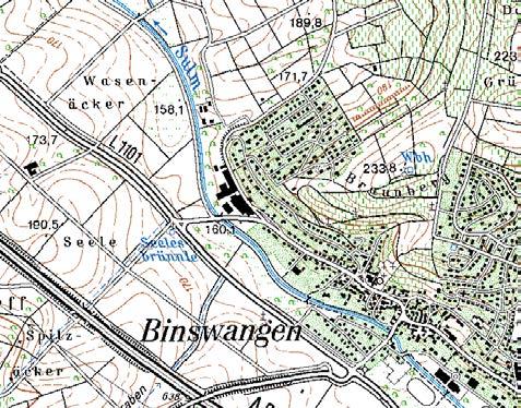 Topographie / Naturraum Binswangen (170 m ü. NN) liegt als Ortsteil der Gemeinde Erlenbach im Taleinschnitt der Sulm ungefähr km südöstlich von Neckarsulm.