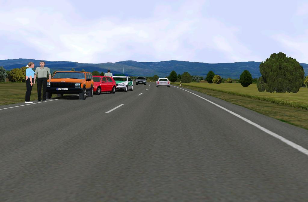Probanden befuhren nach einer Eingewöhnungsfahrt mit rund 80 km/h in einer Kolonne eine virtuelle Landstraße (Bild 6).