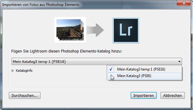 Lightroom bietet für diese Anwender eine Funktion an, bestehende Photo shop Elements-Kataloge zu importieren.