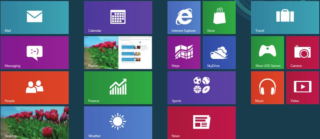 18.7. Windows 8 Start Screen Once the operating system is running, you will see the new Windows 8 Start screen.