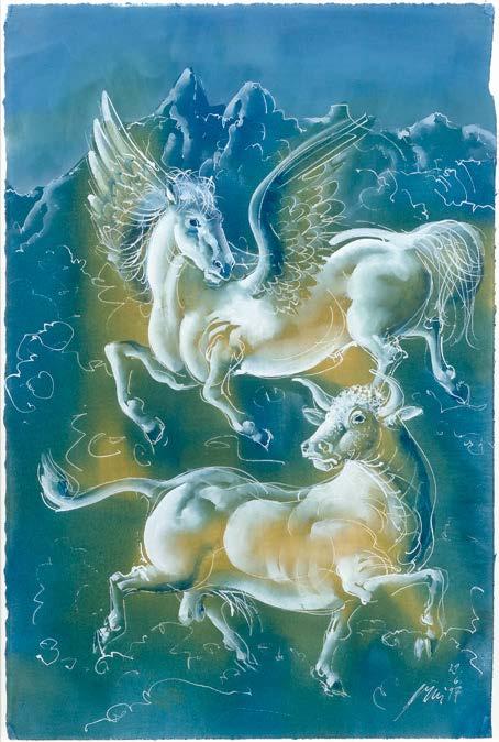 Schweizer Kunst 3119 ERNI, HANS (1909 Luzern 2015) Pegasus und Taurus. 1997. Gouache auf Papier.