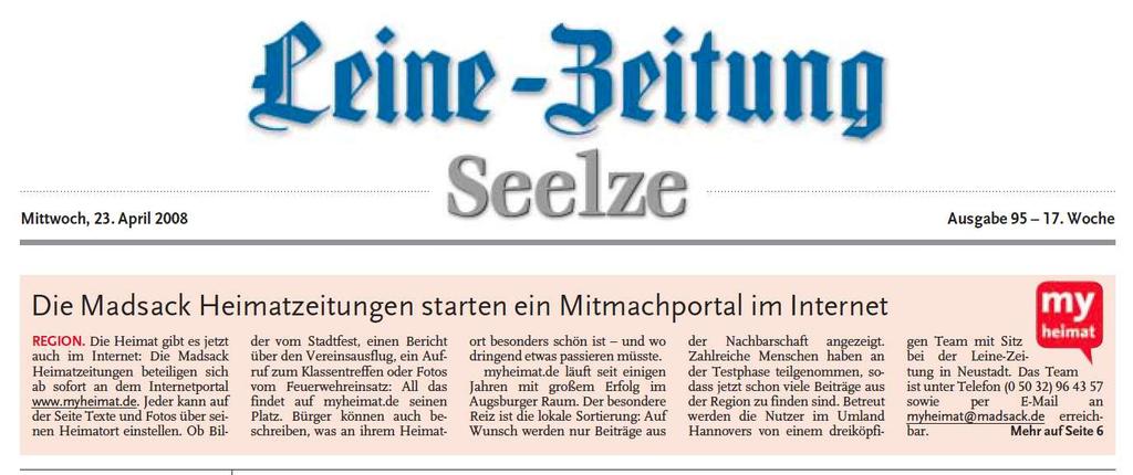 Der Start Die Heimatzeitungen rufen ihre Leser auf, bei myheimat.de mitzumachen.