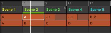Ein Arrangement erstellen Einen Loop-Bereich wählen Ein neuer Section-Slot mit identischen Eigenschaften und Inhalt (Scene) wird direkt hinter Slot 3 eingefügt.