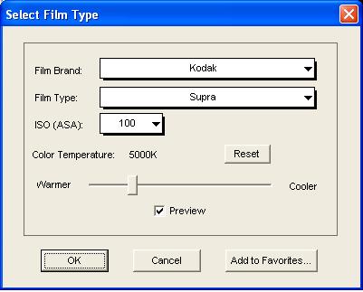 . Wählen Sie im Fenster Einstellungen den verwendeten Filmtyp im Menü Filmtyp.