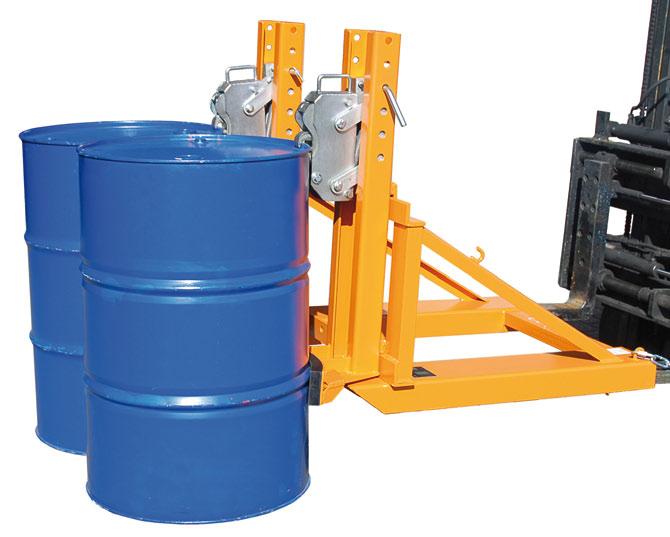 Stapler-Anbaugeräte Fasslifter Fasslifter für Kunststofffässer mit Inhalt von 110 bis 220 Liter Fasslifter RS-/D91 zum Transport von gefüllten Kunststoff- Deckelfässern und konischen Deckelfässern
