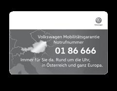 Die Volkswagen Mobilitätsgarantie inklusive bei Ihre Neuwagen. Begleitet Sie auf jede Kiloeter und hilft bei Pannen und Unfall auch i Ausland inkl.