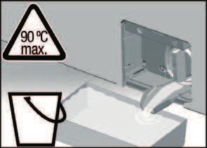 3* Für Modelle ohne Entleerungsschlauch: Pumpendeckel vorsichtig um etwa 180 aufdrehen, bis die Waschlauge abzulaufen beginnt. Wenn der Behälter voll ist, Pumpendeckel zudrehen und Behälter entleeren.