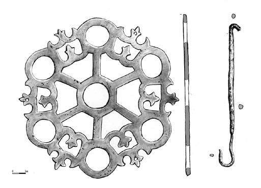 Шест кружних лежишта налазило се на рубу диска, док је седмо, радијално повезано са шест кракова, слично примерку са Царичине цркве, било у средини.