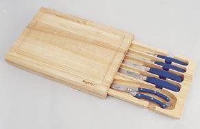 Schneidebrett - Chopping Board 5 tlg/pc Art. Nr.: 1302119 Bakelitgriffe - Phenolic Handle Art. Nr.: 1302126 Blau - Blue 11,5 cm 15 cm Ausbeinmesser Geflügelschere + Schneidebrett aus Eichenholz mit Schublade Spezialstahl (Mat.