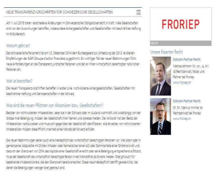 CONTENT MARKETING Online-Forum ZUGWEST Ratgeber in Neue Zuger Zeitung Themen-Hinweis im Online-Newsletter Content