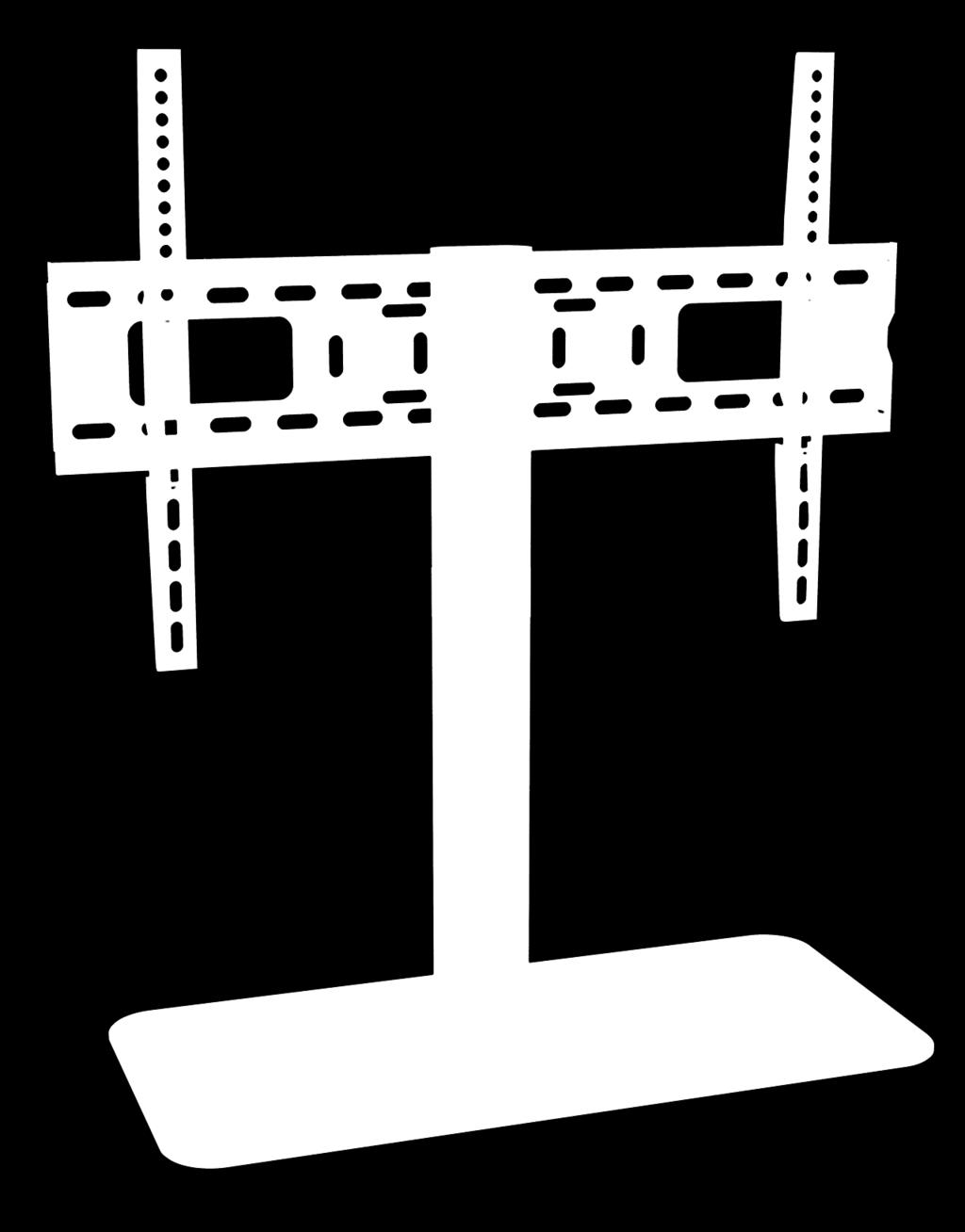 feststehend geeignet für Bildschirme 42"- 55 fixed suitable for displays 42"- 55 TH 46 TV Standfuß TV tabletop stand massive Ausführung aus Metall mit Glasfuß geeignet für alle Lochabstände bis max.