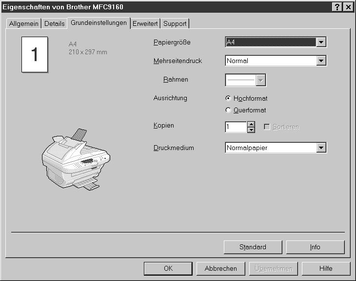 4 Druckertreiber (Windows ) Verwenden des Brother MFC-9160 Druckertreiber Ein Druckertreiber übersetzt die vom Computer gesendeten Daten mit Hilfe einer Drucker- oder Seitenbeschreibungssprache in