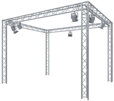 Truss Einsatz als Traversensystem für individuellen Standbau oder als Systemstand durch Buchung von Standbegrenzungswänden und Bodenbelag. ab 32, /m 2. Traversensystem auf 4 Eckstützen inkl.