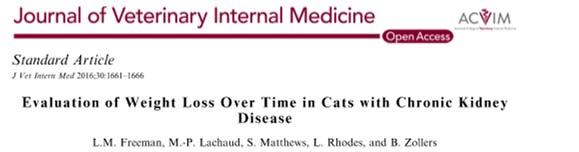 . 569 Katzen mit chronischer Nierenerkrankung: 8,9% Gewichtsabnahme 12 Monate vor Diagnosestellung Blutdruckmessung Laboruntersuchungen (Hämatologie, klinische Chemie, Harn, T4 ) Evtl.